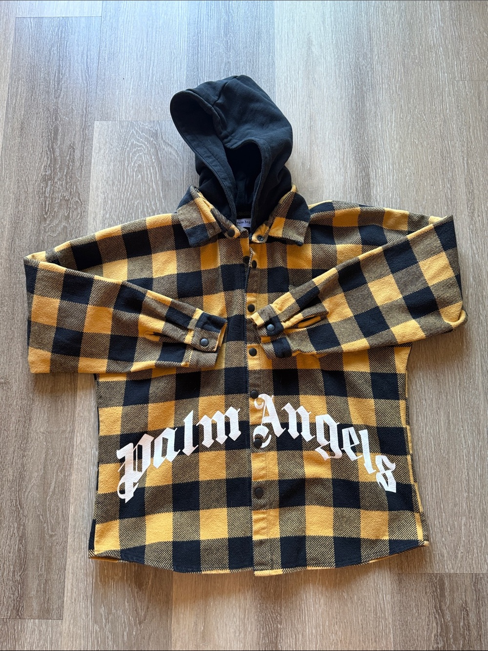 Palm Angels | Black & Yellow Checked Flannel Hoodie